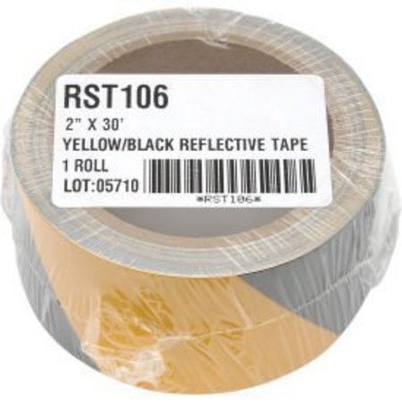 TOP TAPE AND LABEL INCOM® Safety Tape Reflective Striped Yellow/Black, 2"W x 30'L, 1 Roll RST106